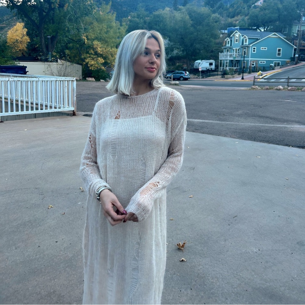 Wool and Alpaca Blend Knit Dress with Rips 🤎